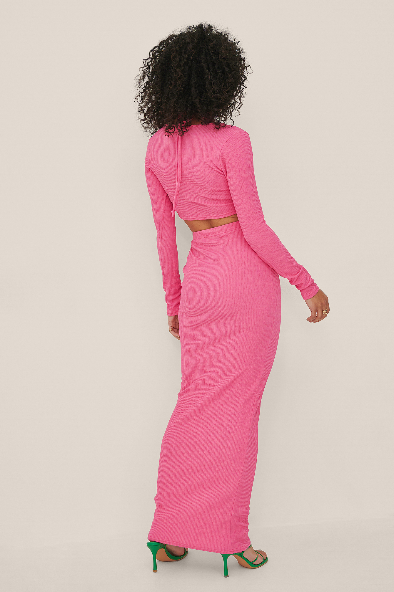 Long Sleeve Cut Out Maxi Dress Pink ...